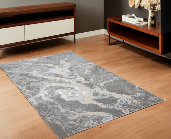 HomeRoots 4' Gray and Ivory Abstract Power Loom Area Rug - Modern Design for High-Traffic Spaces and Easy Care 4' X 6' 513075