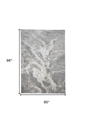 HomeRoots 4' Gray and Ivory Abstract Power Loom Area Rug - Modern Design for High-Traffic Spaces and Easy Care 5' X 8' 513076