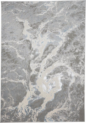 HomeRoots 4' Gray and Ivory Abstract Power Loom Area Rug - Modern Design for High-Traffic Spaces and Easy Care 5' X 8' 513076