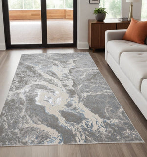 HomeRoots 4' Gray and Ivory Abstract Power Loom Area Rug - Modern Design for High-Traffic Spaces and Easy Care 5' X 8' 513076