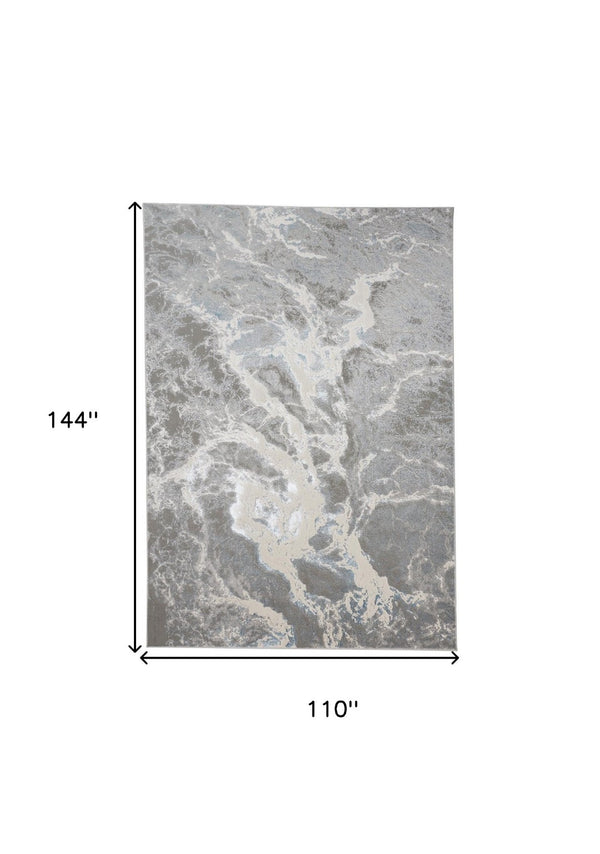 HomeRoots 4' Gray and Ivory Abstract Power Loom Area Rug - Modern Design for High-Traffic Spaces and Easy Care 9' X 12' 513079