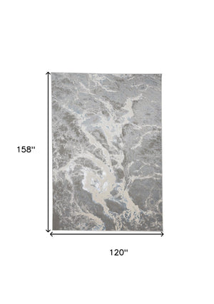 HomeRoots 4' Gray and Ivory Abstract Power Loom Area Rug - Modern Design for High-Traffic Spaces and Easy Care 10' X 13' 513081