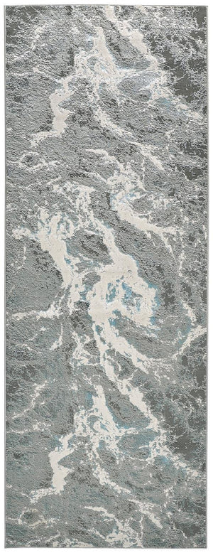 HomeRoots 4' Gray and Ivory Abstract Power Loom Area Rug - Modern Design for High-Traffic Spaces and Easy Care 8' Runner 513082