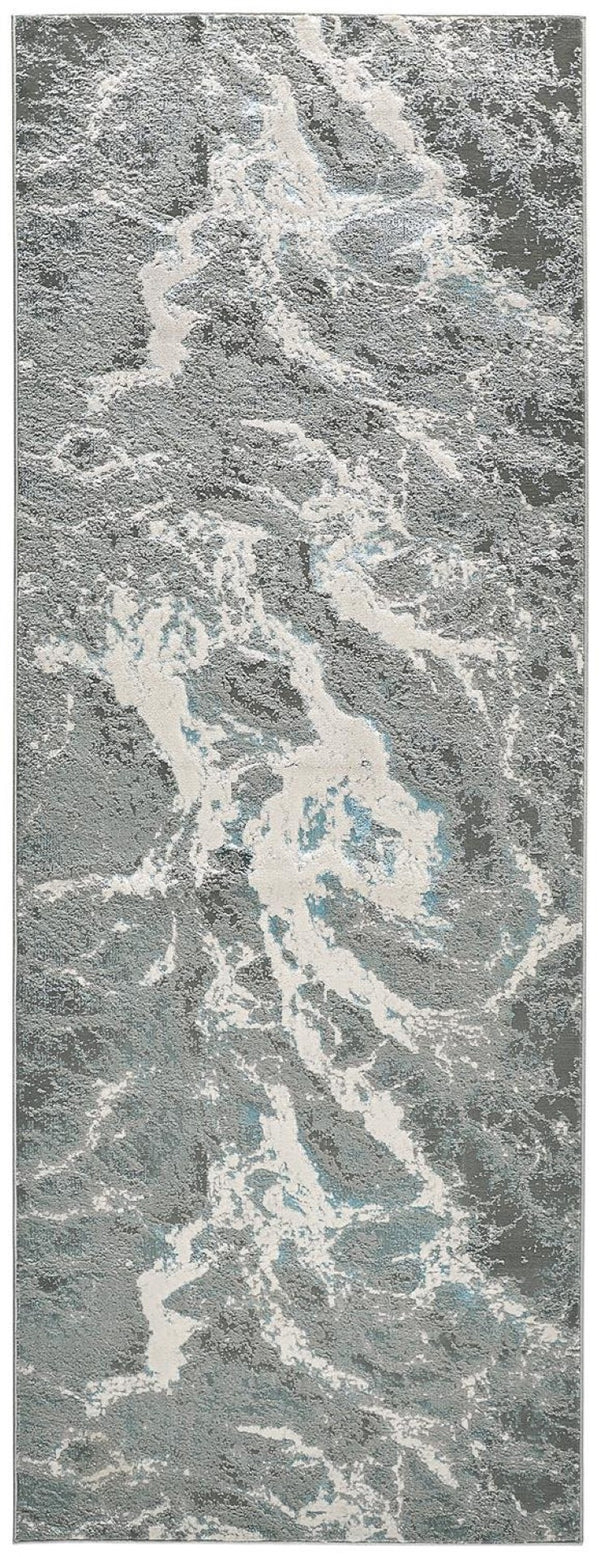 HomeRoots 4' Gray and Ivory Abstract Power Loom Area Rug - Modern Design for High-Traffic Spaces and Easy Care 8' Runner 513082