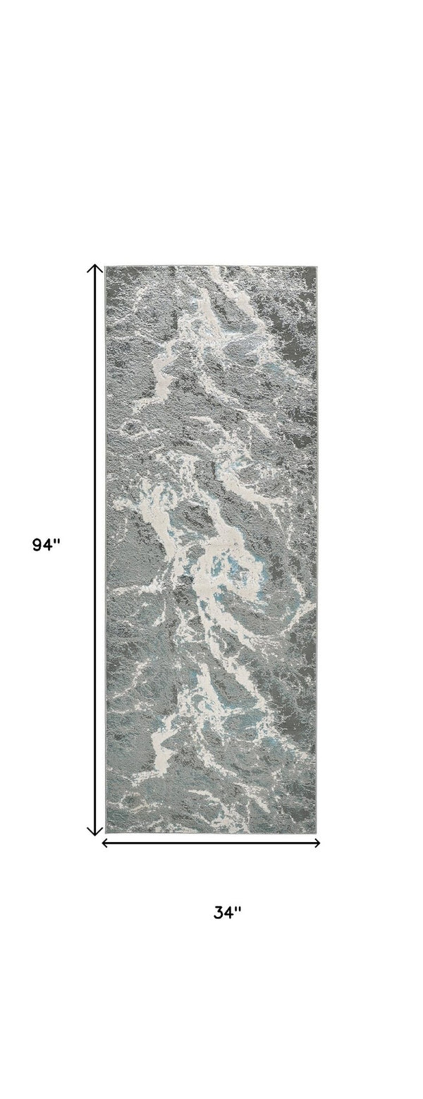 HomeRoots 4' Gray and Ivory Abstract Power Loom Area Rug - Modern Design for High-Traffic Spaces and Easy Care 8' Runner 513082