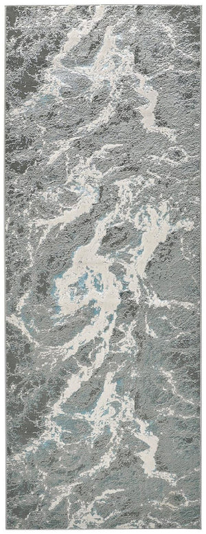 HomeRoots 4' Gray and Ivory Abstract Power Loom Area Rug - Modern Design for High-Traffic Spaces and Easy Care 8' Runner 513082