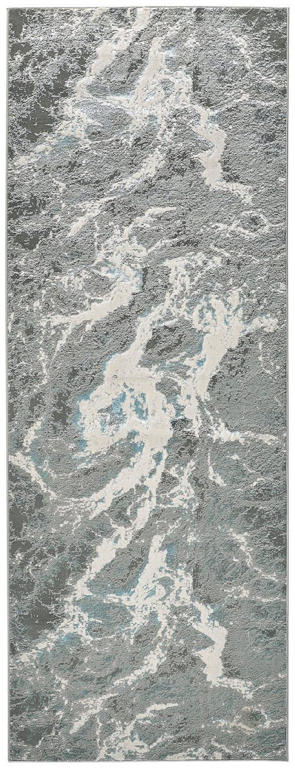 HomeRoots 4' Gray and Ivory Abstract Power Loom Area Rug - Modern Design for High-Traffic Spaces and Easy Care 8' Runner 513082