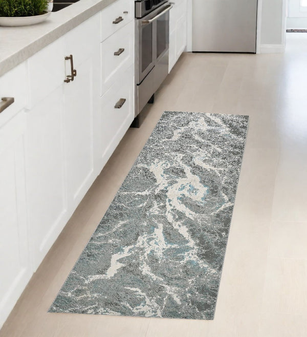 HomeRoots 4' Gray and Ivory Abstract Power Loom Area Rug - Modern Design for High-Traffic Spaces and Easy Care 8' Runner 513082