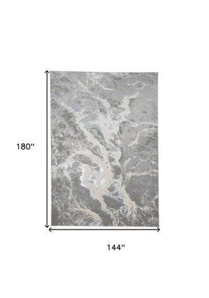 HomeRoots 4' Gray and Ivory Abstract Power Loom Area Rug - Modern Design for High-Traffic Spaces and Easy Care 12' X 15' 513083