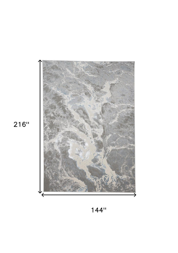 HomeRoots 4' Gray and Ivory Abstract Power Loom Area Rug - Modern Design for High-Traffic Spaces and Easy Care 12' X 18' 513084