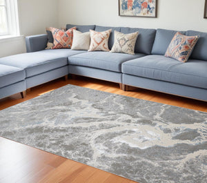 HomeRoots 4' Gray and Ivory Abstract Power Loom Area Rug - Modern Design for High-Traffic Spaces and Easy Care 13' X 20' 513085