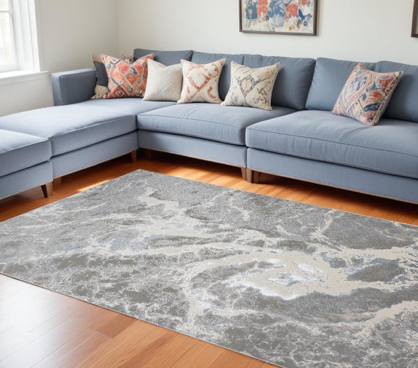 HomeRoots 4' Gray and Ivory Abstract Power Loom Area Rug - Modern Design for High-Traffic Spaces and Easy Care 13' X 20' 513085