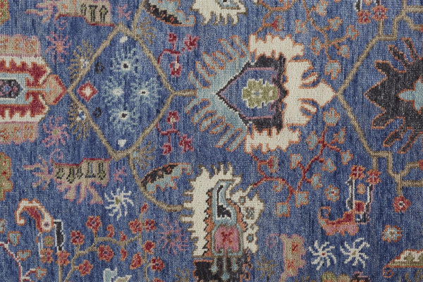 HomeRoots 4' Hand-Knotted Wool Area Rug with Blue and Red Floral Design - Durable, Stain-Resistant Beauty 9' X 12' 513089