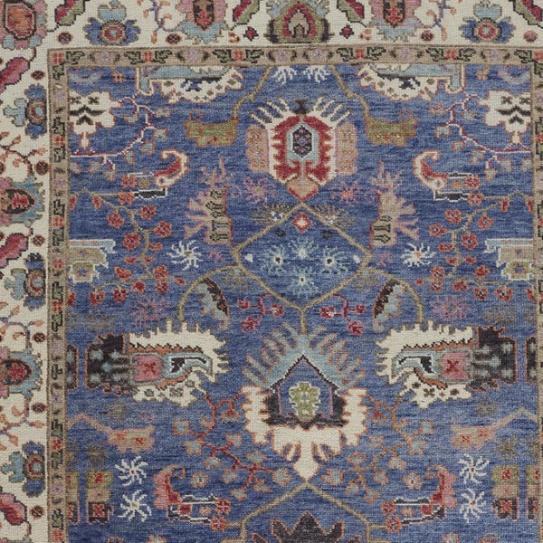 HomeRoots 4' Hand-Knotted Wool Area Rug with Blue and Red Floral Design - Durable, Stain-Resistant Beauty 10' X 13' 513090