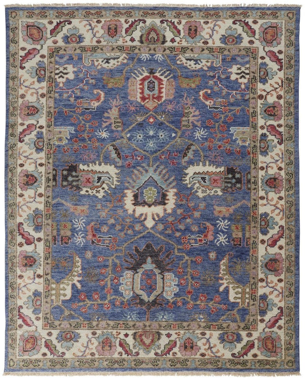 HomeRoots 4' Hand-Knotted Wool Area Rug with Blue and Red Floral Design - Durable, Stain-Resistant Beauty 10' X 13' 513090