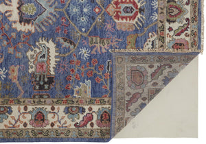 HomeRoots 4' Hand-Knotted Wool Area Rug with Blue and Red Floral Design - Durable, Stain-Resistant Beauty 10' X 13' 513090