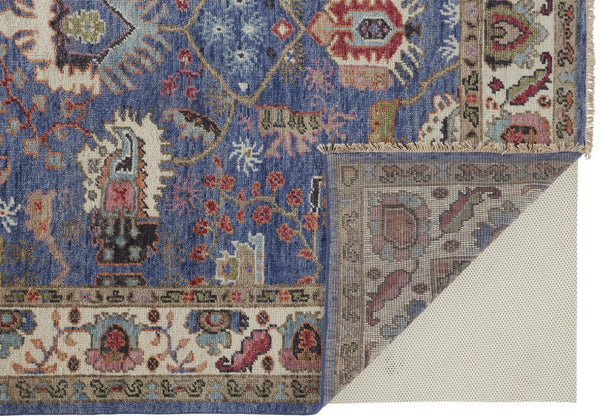 HomeRoots 4' Hand-Knotted Wool Area Rug with Blue and Red Floral Design - Durable, Stain-Resistant Beauty 10' X 13' 513090