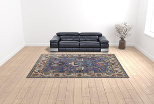 HomeRoots 4' Hand-Knotted Wool Area Rug with Blue and Red Floral Design - Durable, Stain-Resistant Beauty 10' X 13' 513090