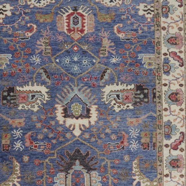 HomeRoots 4' Hand-Knotted Wool Area Rug with Blue and Red Floral Design - Durable, Stain-Resistant Beauty 12' X 15' 513092