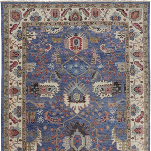 HomeRoots 4' Hand-Knotted Wool Area Rug with Blue and Red Floral Design - Durable, Stain-Resistant Beauty 12' X 15' 513092