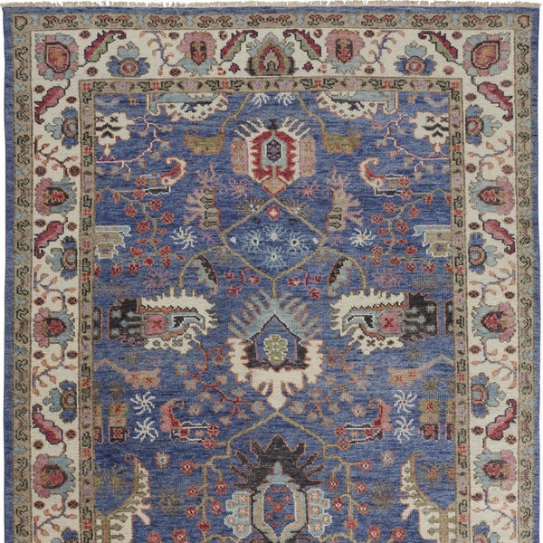 HomeRoots 4' Hand-Knotted Wool Area Rug with Blue and Red Floral Design - Durable, Stain-Resistant Beauty 12' X 15' 513092
