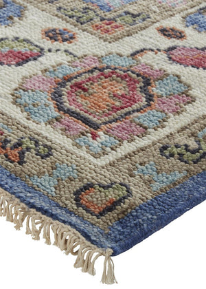 HomeRoots 4' Hand-Knotted Wool Area Rug with Blue and Red Floral Design - Durable, Stain-Resistant Beauty 12' X 15' 513092