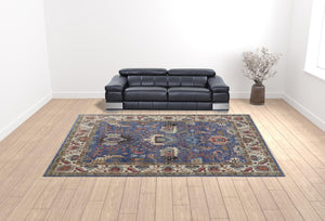 HomeRoots 4' Hand-Knotted Wool Area Rug with Blue and Red Floral Design - Durable, Stain-Resistant Beauty 12' X 15' 513092