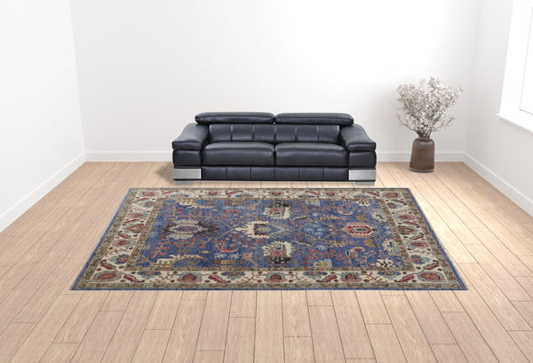 HomeRoots 4' Hand-Knotted Wool Area Rug with Blue and Red Floral Design - Durable, Stain-Resistant Beauty 12' X 15' 513092