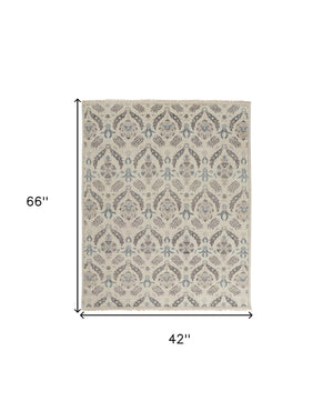 Homeroots 4' X 6' Gray And Ivory Wool Floral Hand Knotted Area Rug  Wool 513094
