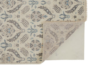 Homeroots 8' X 10' Ivory Gray And Blue Wool Floral Hand Knotted Stain Resistant Area Rug  Wool 513096