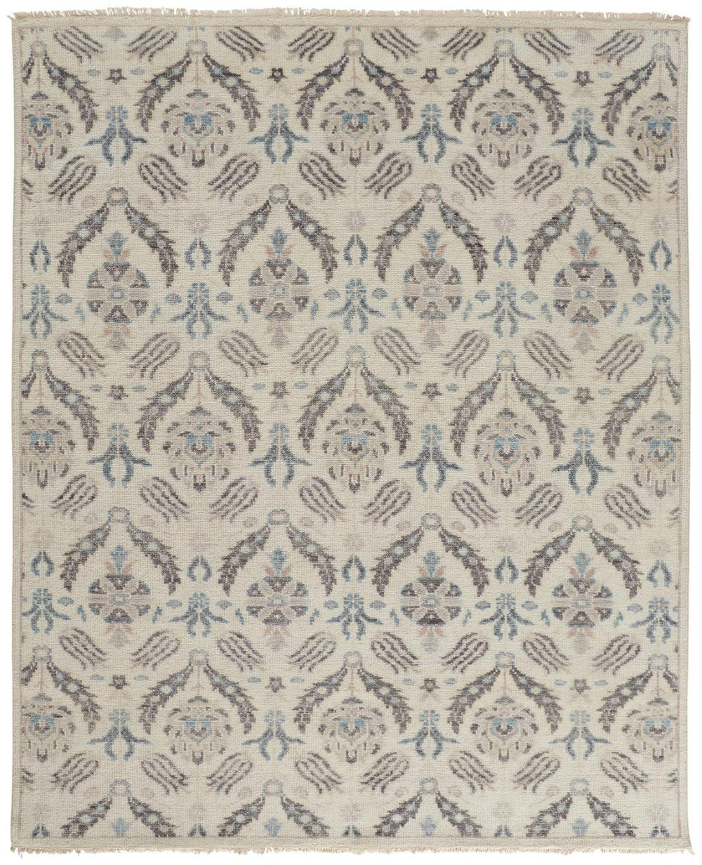 HomeRoots 5' Gray and Ivory Floral Wool Area Rug - Hand-Knotted Luxury for Living Rooms and Family Spaces 9' X 12' 513097