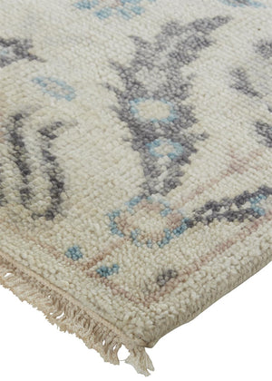 Homeroots 10' X 13' Ivory Gray And Blue Wool Floral Hand Knotted Stain Resistant Area Rug  Wool 513098