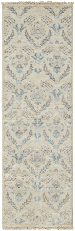 Homeroots 8' Gray And Ivory Wool Floral Hand Knotted Runner Rug With Fringe  Wool 513099