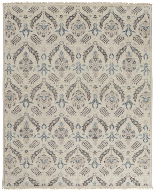 Homeroots 12' X 15' Ivory Gray And Blue Wool Floral Hand Knotted Stain Resistant Area Rug  Wool 513100