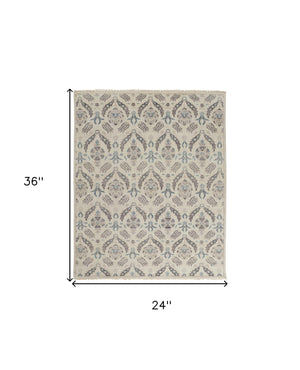 Homeroots 2' X 3' Gray And Ivory Wool Floral Hand Knotted Area Rug  Wool 513101
