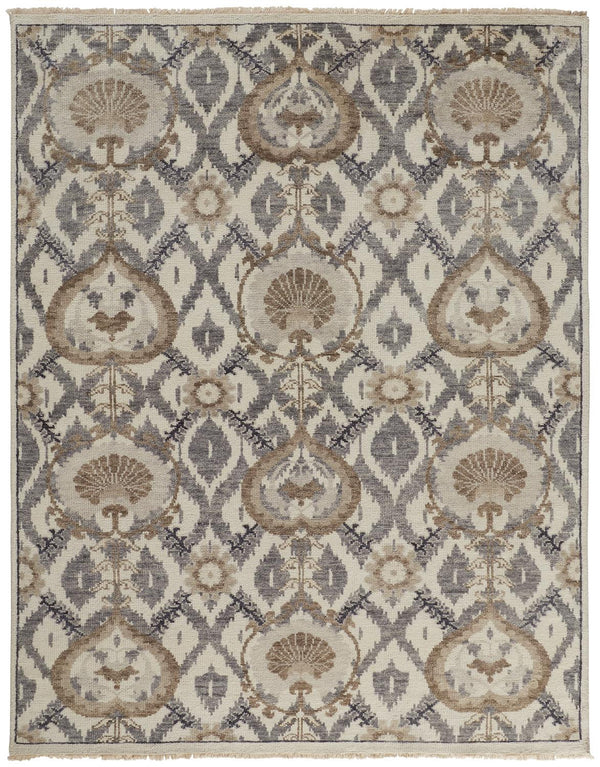 Homeroots 4' X 6' Gray And Ivory Wool Floral Hand Knotted Area Rug Ivory,Gray,Taupe Wool 513102