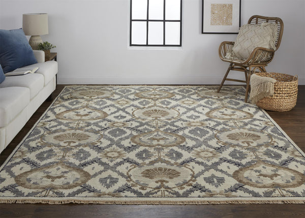 Homeroots 4' X 6' Gray And Ivory Wool Floral Hand Knotted Area Rug Ivory,Gray,Taupe Wool 513102