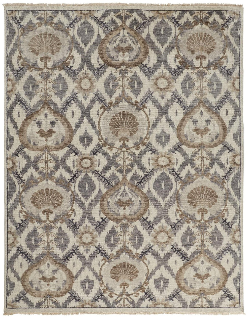 HomeRoots 4' Elegant Gray and Ivory Floral Hand-Knotted Wool Area Rug for Timeless Home Comfort and Style 5' X 8' 513103