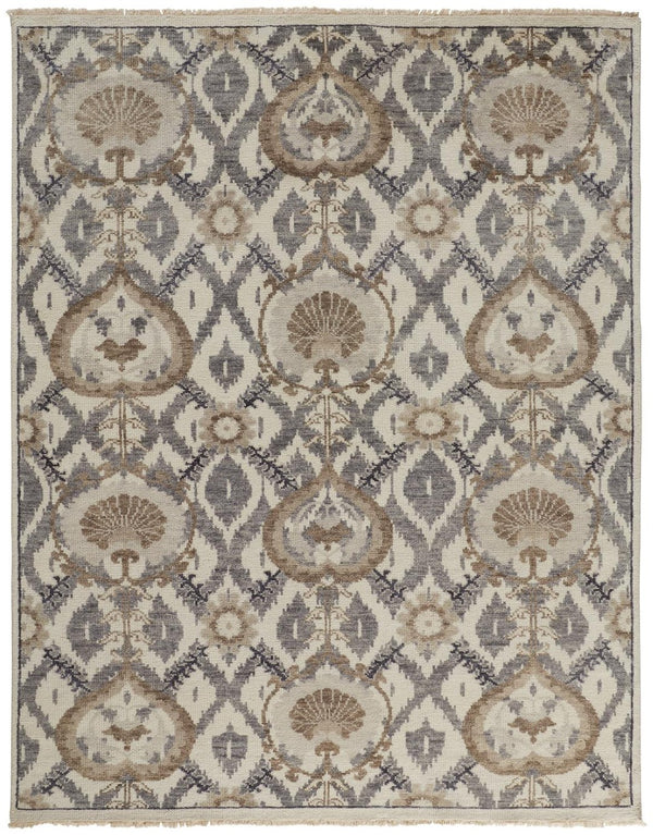HomeRoots 4' Elegant Gray and Ivory Floral Hand-Knotted Wool Area Rug for Timeless Home Comfort and Style 5' X 8' 513103