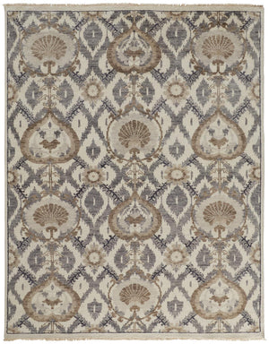 Homeroots 5' X 8' Ivory Gray And Taupe Wool Floral Hand Knotted Stain Resistant Area Rug Ivory,Gray,Taupe Wool 513103