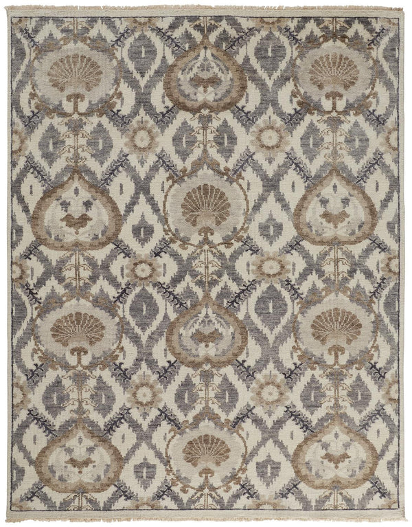 Homeroots 5' X 8' Ivory Gray And Taupe Wool Floral Hand Knotted Stain Resistant Area Rug Ivory,Gray,Taupe Wool 513103