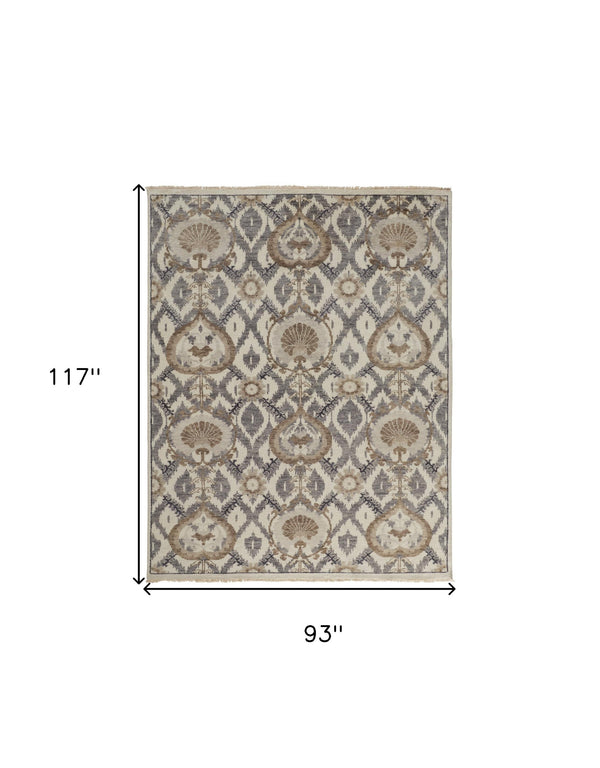 Homeroots 8' X 10' Ivory Gray And Taupe Wool Floral Hand Knotted Stain Resistant Area Rug Ivory,Gray,Taupe Wool 513104