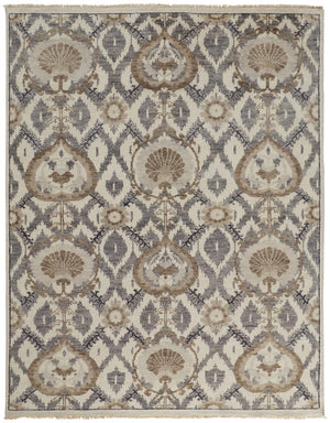 Homeroots 9' X 12' Ivory Gray And Taupe Wool Floral Hand Knotted Stain Resistant Area Rug Ivory,Gray,Taupe Wool 513105