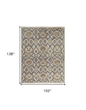Homeroots 9' X 12' Ivory Gray And Taupe Wool Floral Hand Knotted Stain Resistant Area Rug Ivory,Gray,Taupe Wool 513105