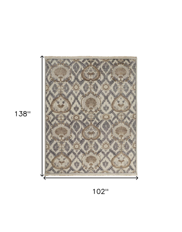 Homeroots 9' X 12' Ivory Gray And Taupe Wool Floral Hand Knotted Stain Resistant Area Rug Ivory,Gray,Taupe Wool 513105