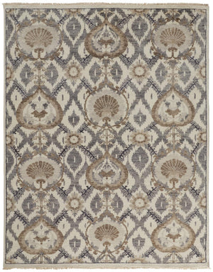 HomeRoots 4' Elegant Gray and Ivory Floral Hand-Knotted Wool Area Rug for Timeless Home Comfort and Style 10' X 13' 513106