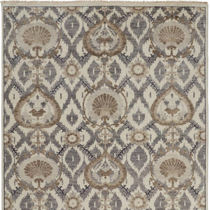 Homeroots 10' X 13' Ivory Gray And Taupe Wool Floral Hand Knotted Stain Resistant Area Rug Ivory,Gray,Taupe Wool 513106
