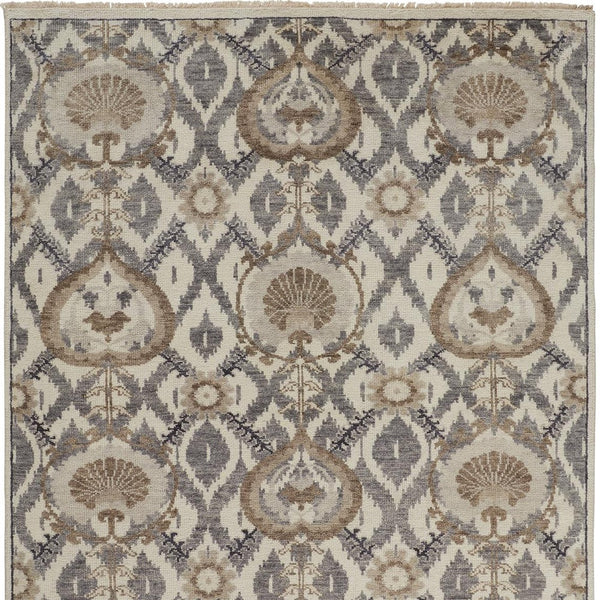 Homeroots 10' X 13' Ivory Gray And Taupe Wool Floral Hand Knotted Stain Resistant Area Rug Ivory,Gray,Taupe Wool 513106