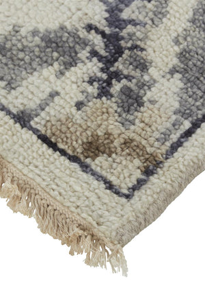 HomeRoots 4' Elegant Gray and Ivory Floral Hand-Knotted Wool Area Rug for Timeless Home Comfort and Style 10' X 13' 513106