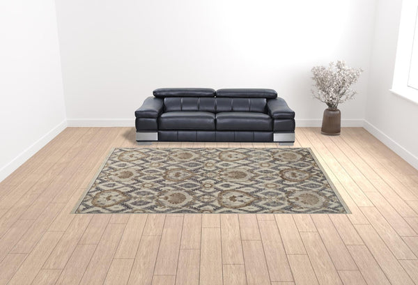HomeRoots 4' Elegant Gray and Ivory Floral Hand-Knotted Wool Area Rug for Timeless Home Comfort and Style 10' X 13' 513106